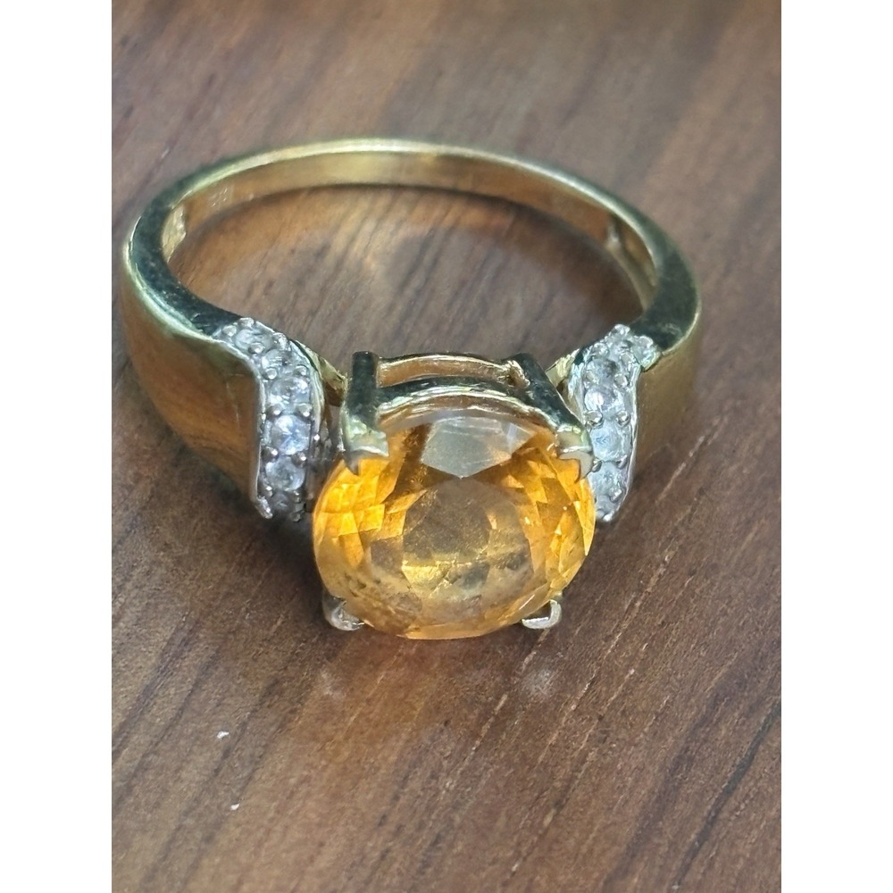 VTG Vermeil Sterling Silver Citrine BBJ Cocktail Ring Size 7 4.0g 925 Two Tone